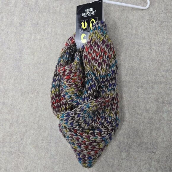 Hoodie Loop Scarf Multicolor Polyester Acrylic Blend One Size Knit Versatile - Picture 2 of 5